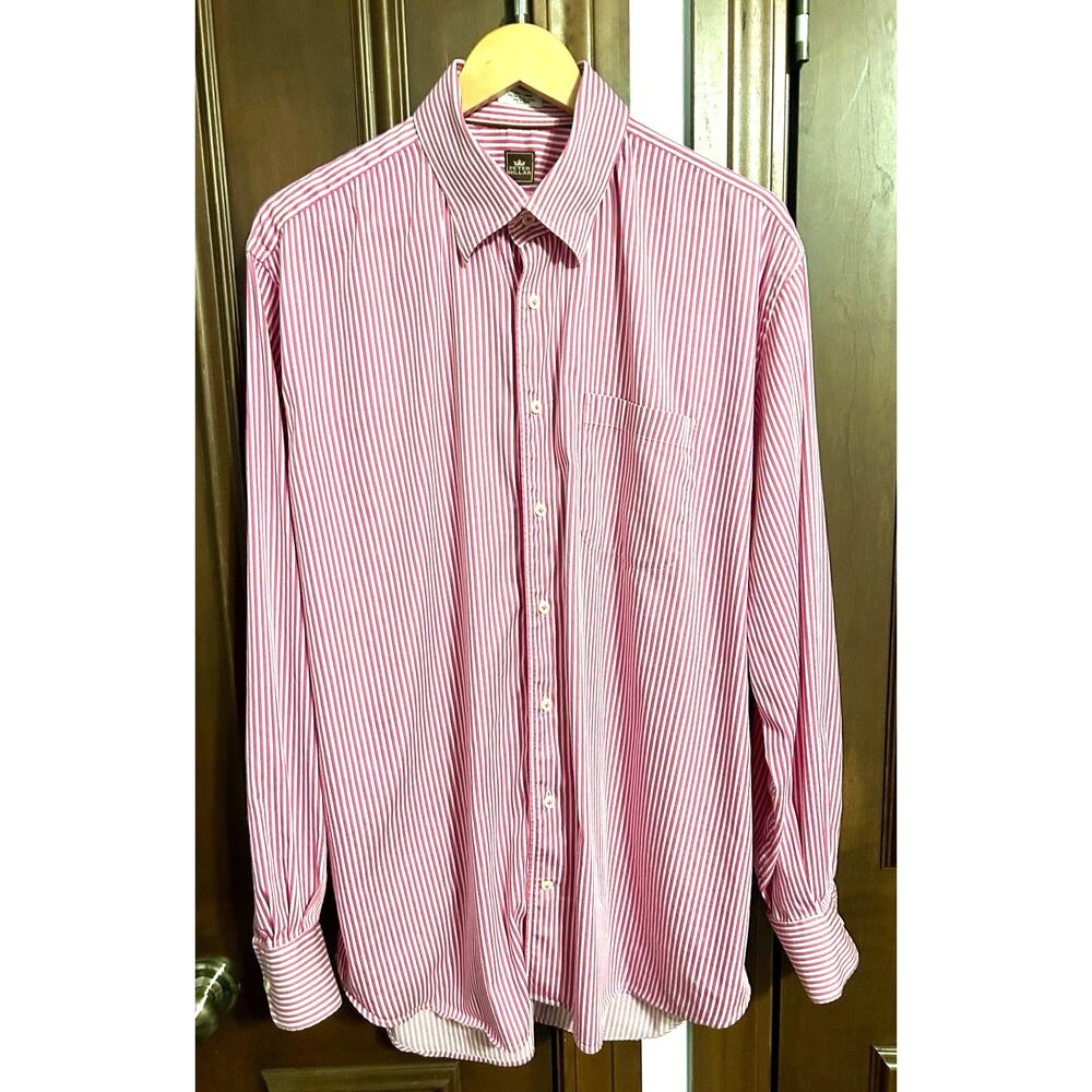 Peter Millar Shirt Men’s X-Large Cotton Pink White Stripe Long Sleeve Button Up